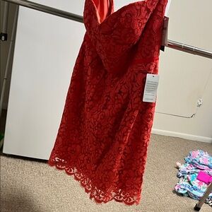 Elegant burnt orange Lace strapless Dress